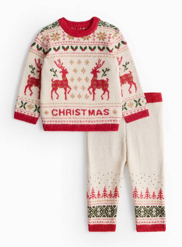 Vintage Christmas Print Knitted Jumper & Leggings Set Up to 3 mths